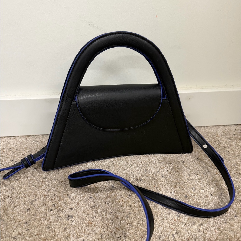 Topshop Black Structured Mini Bag Top Handle + Crossbody Sculptural